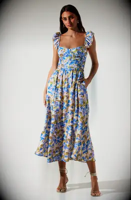 ASTR The Label floral bustier midi vineyard wedding guest dress