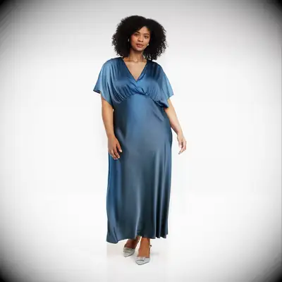 A New Day blue maxi satin dress for vineyard wedding guest