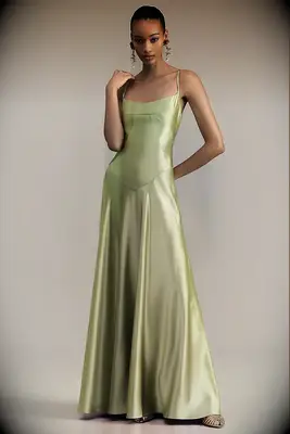 Mare Mare satin maxi green vineyard wedding guest dress