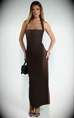 Showpo black midi halter neck vineyard wedding guest dress