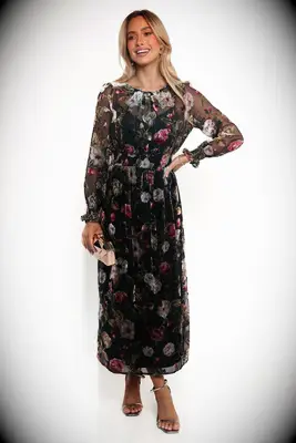 Long sleeve black floral dress