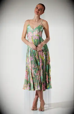 Green, pink and blue chiffon skirt dress