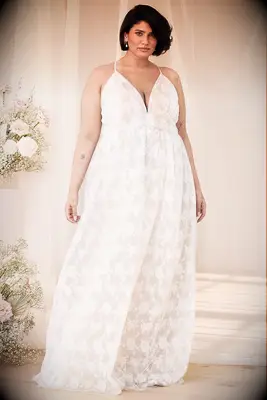 lace floral floor length dress with deep v neck