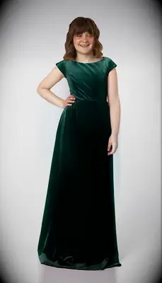floor length velvet dress with short sleeves