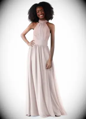 floor length sleeveless dress with high neck