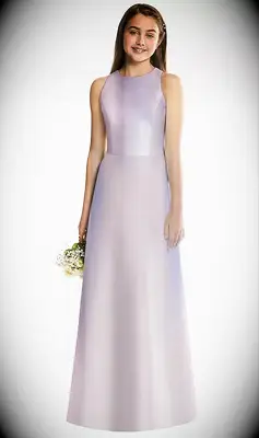 floor length satin gown with high neck