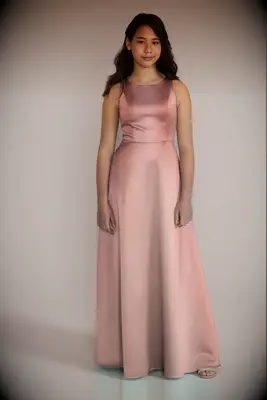 a line satin dress with high neck
