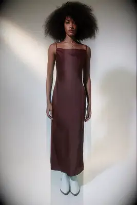 maxi dress with cowl neck and spaghetti straps