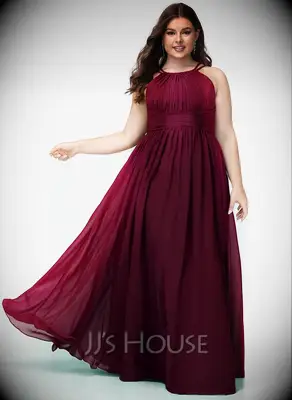 Chiffon floor length gown with ruched bodice
