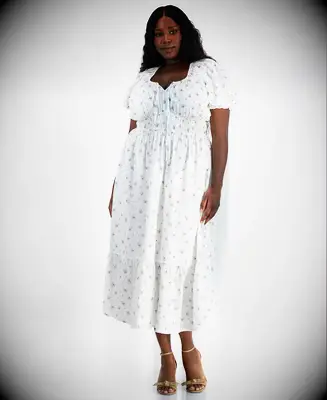 White plus size floral print midi engagement dress from Macy