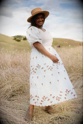 White floral embroidered plus size engagement midi dress from Ivy City Co.