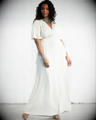 Ivory plus size short sleeve maxi dress from Kiyonna