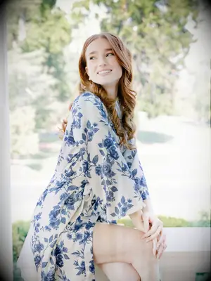 Blue floral bridesmaid robe from Revelry