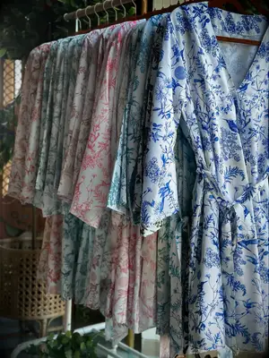 Floral toile bridesmaid robes from Etsy