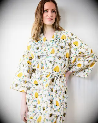 Long floral and bee print bridesmaid robe from Printfresh