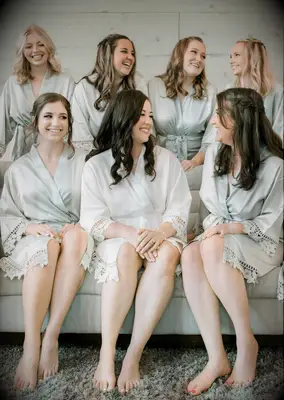 Green satin lace trim bridesmaid robe from Kennedy Blue