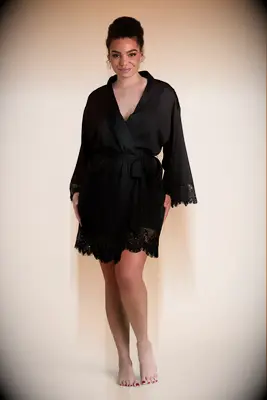 Black lace plus size bridesmaid robe from Birdy Grey