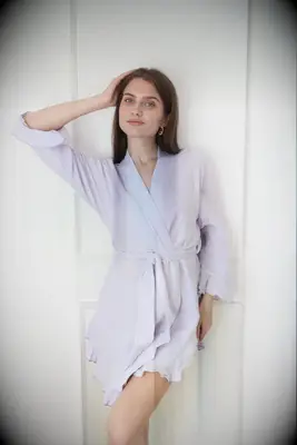 Lavender ruffle bridesmaid robe from Waverles
