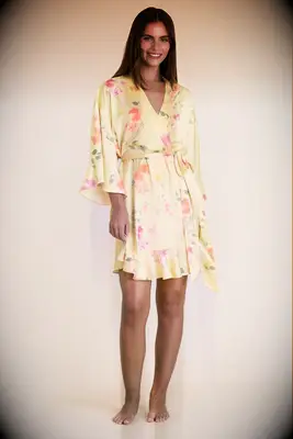 Yellow floral bridesmaid robe from Birdy Grey