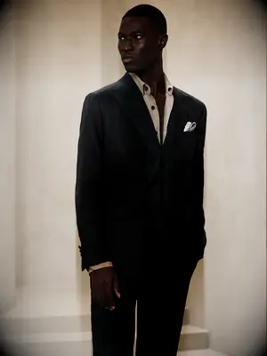 Double-breasted 70s suit from Banana Republic. 