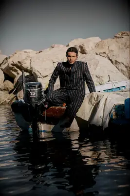 Pinstriped 70s-inspired suit by Giuliva Heritage. 