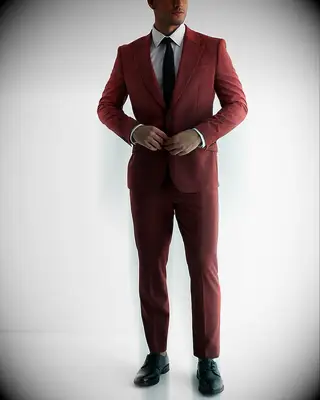 Red 70s inspired suit by Express. 
