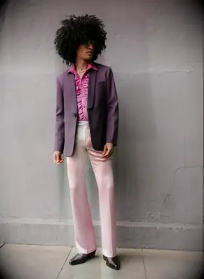 Pink and purple 70s-inspired suit by Phix.