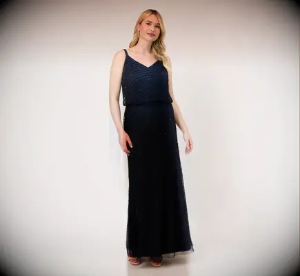 Adrianna Papell Art Deco Beaded Blouson Gown