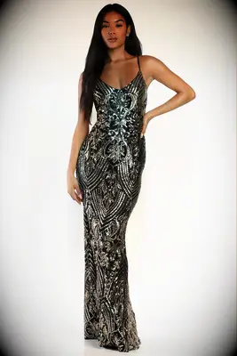 Lulus ​​Truly Alluring Black and Gold Sequin Mermaid Maxi Dress