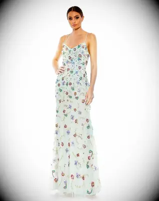 Mac Duggal Embellished Spaghetti Strap Lace Up Gown