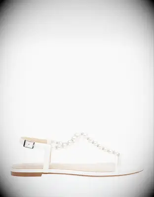Comfortable t-strap wedding sandals with pearls
