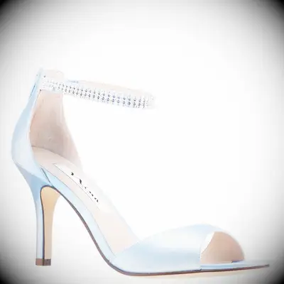 Sky blue satin crystal comfortable stiletto sandal for wedding