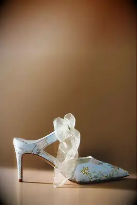Anthropologie blue floral mule heels