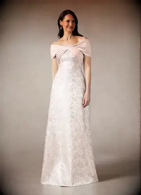 Azazie blush brocade mother-of-the-bride dress