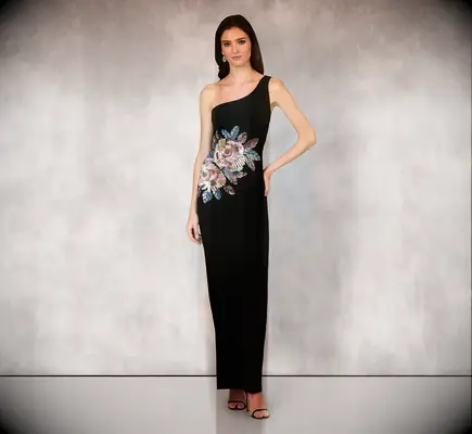 Adrianna Papell one-shoulder mother-of-the-bride dress