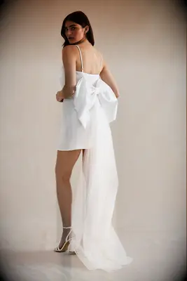 Birdy Grey bow detail mini wedding dress