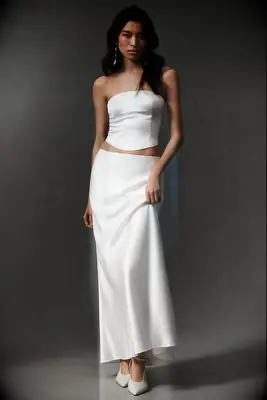 Mare Mare satin corset and slip skirt Vegas wedding outfit