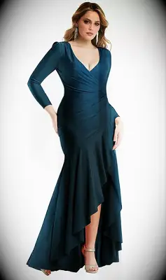 Dessy blue long sleeve bridesmaid dress