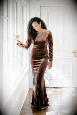 Revelry velvet long sleeve bridesmaid dress