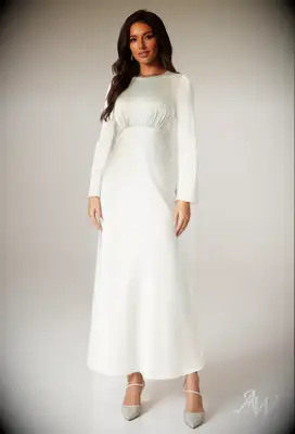 AW Bridal white long sleeve bridesmaid dress