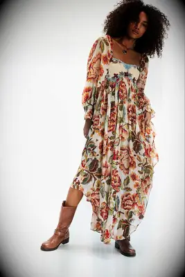 Free People tapestry maxi wedding guest dress