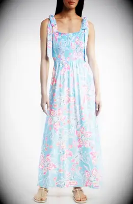 Lilly Pulitzer floral maxi wedding guest dress