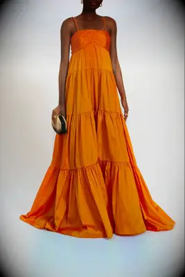Amsale orange taffeta maxi wedding guest dress
