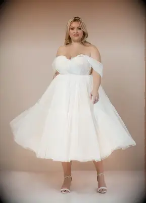 Tulle off the shoulder plus size bridal dress