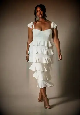 Midi ruffle bridal dress