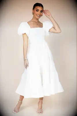 Long ruffle milkmaid bridal dress