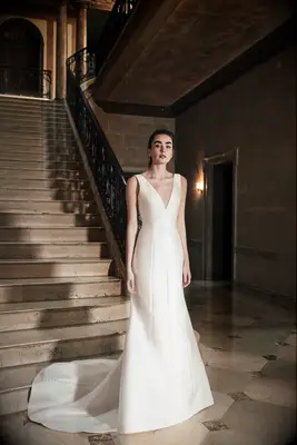 Model poses in wedding gown