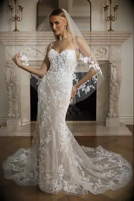 Model poses in wedding gown