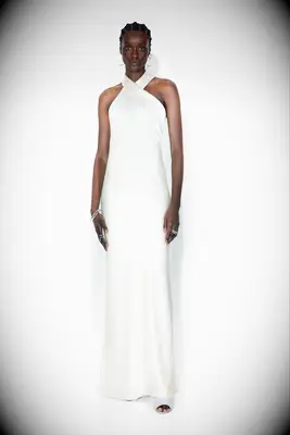 Model poses in wedding gown