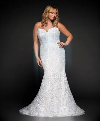 Model poses in wedding gown